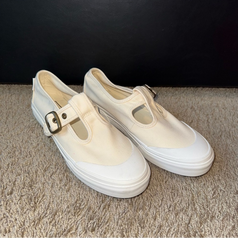 Vans Cream Canvas Buckle Mary Jane Sneakers